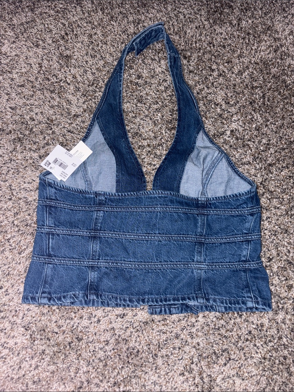American Eagle Outfitters Denim Halter Lace-Up Crop Top - Blue - Picture 6 of 6